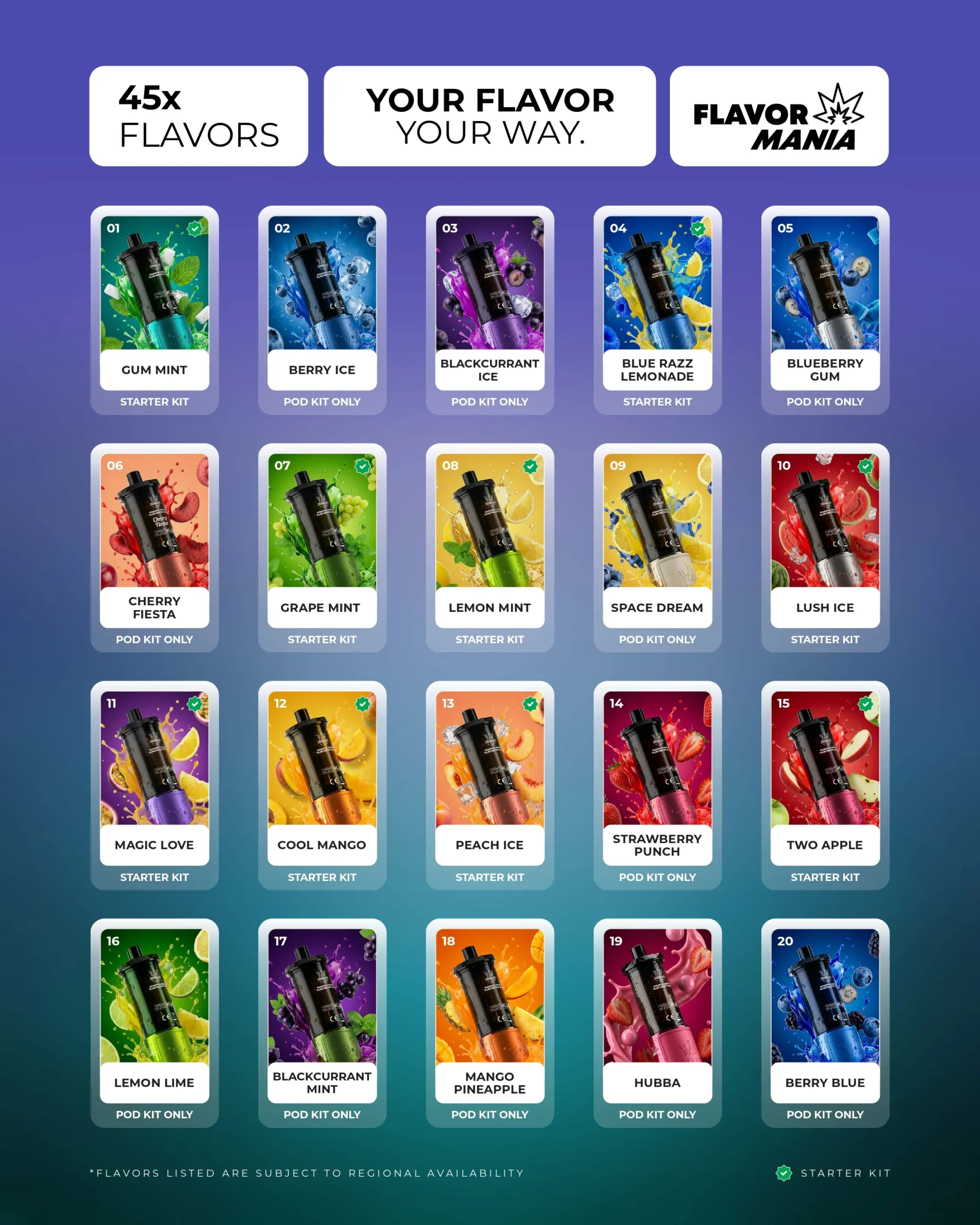 Al Fakher Crown Bar pod flavours 1 to 20