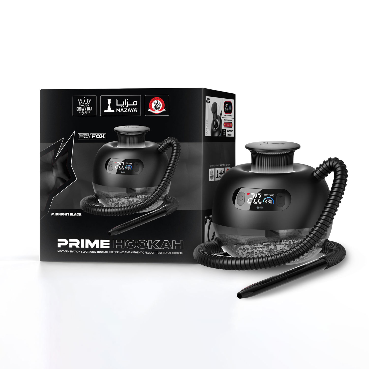 Prime-Hookah-Midnight-Black Prime Hookah - Midnight Black Electronic Shisha - Image 1