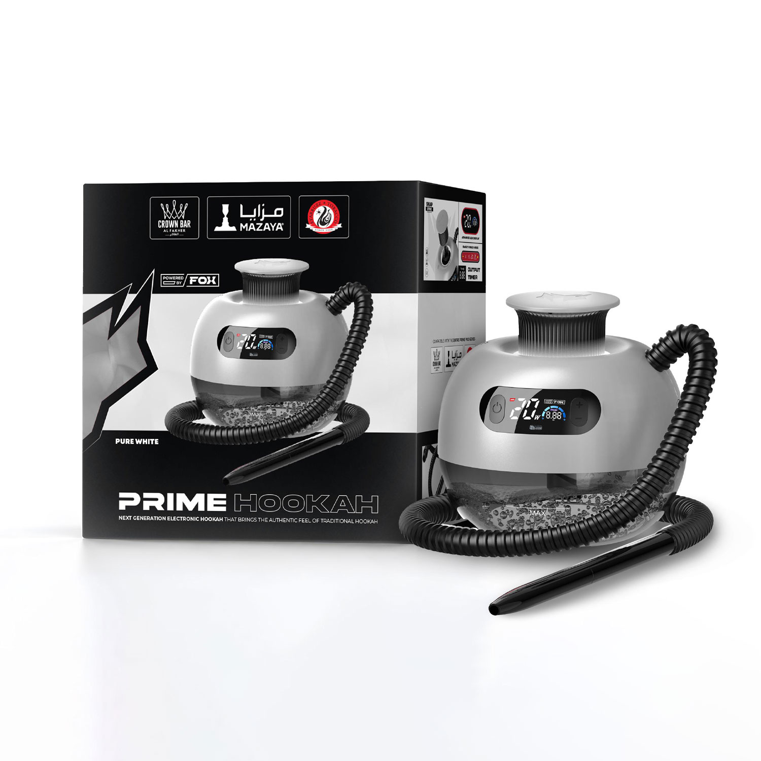 Prime-Hookah-Pure-White Prime Hookah - Pure White Electronic Shisha - Image 1